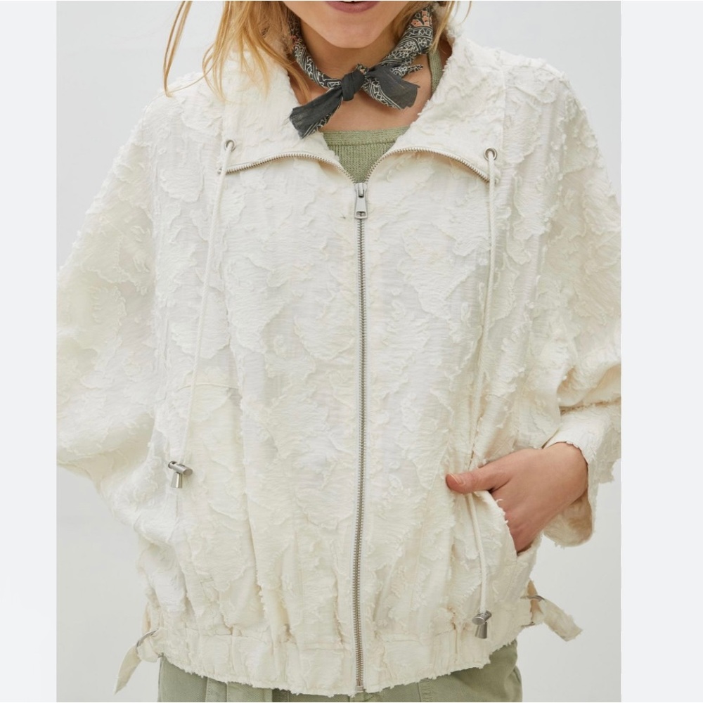 Anthropologie Cropped Lace Bomber. Cream & White. Sz S